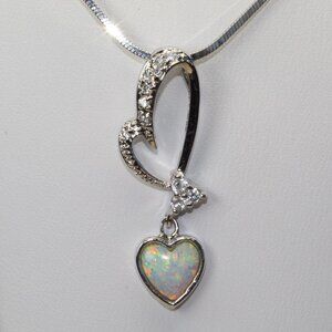 Heart Opal, Rhodium plating covers 925 Sterling Silver